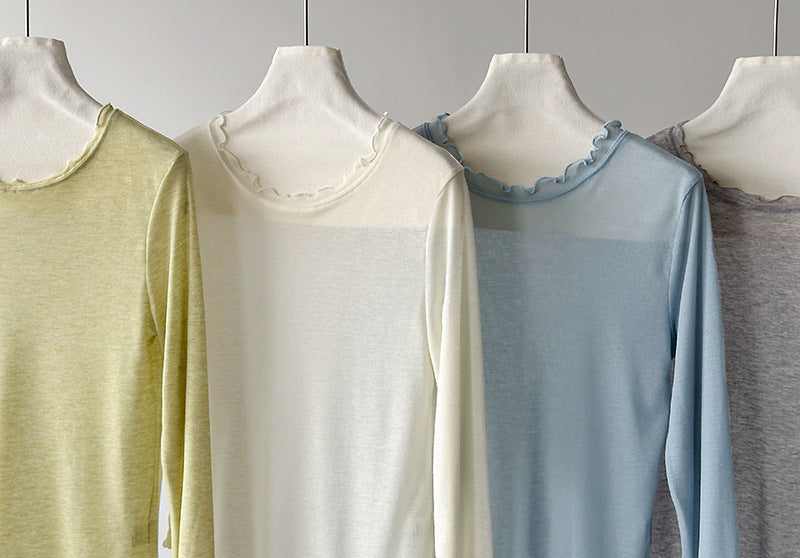 韓版慵懶風木耳邊顯瘦百搭長袖打底衫-6色