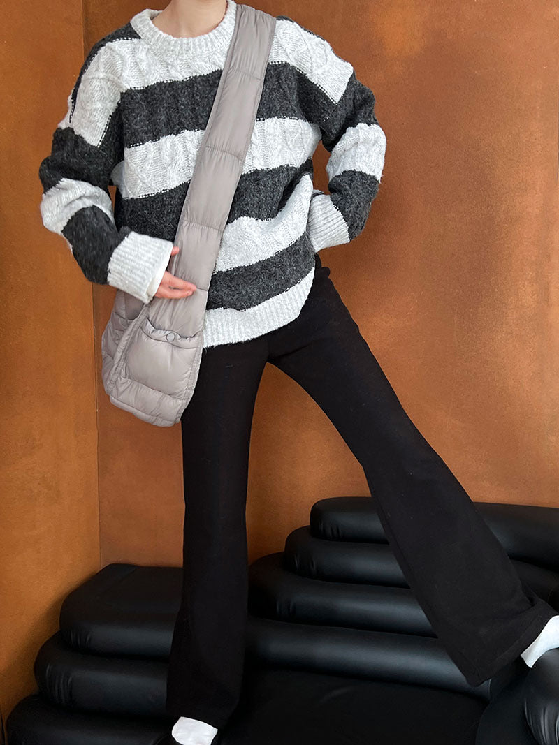 (48H出貨)韓系簡約加絨加厚百搭微喇叭休閒褲-2色