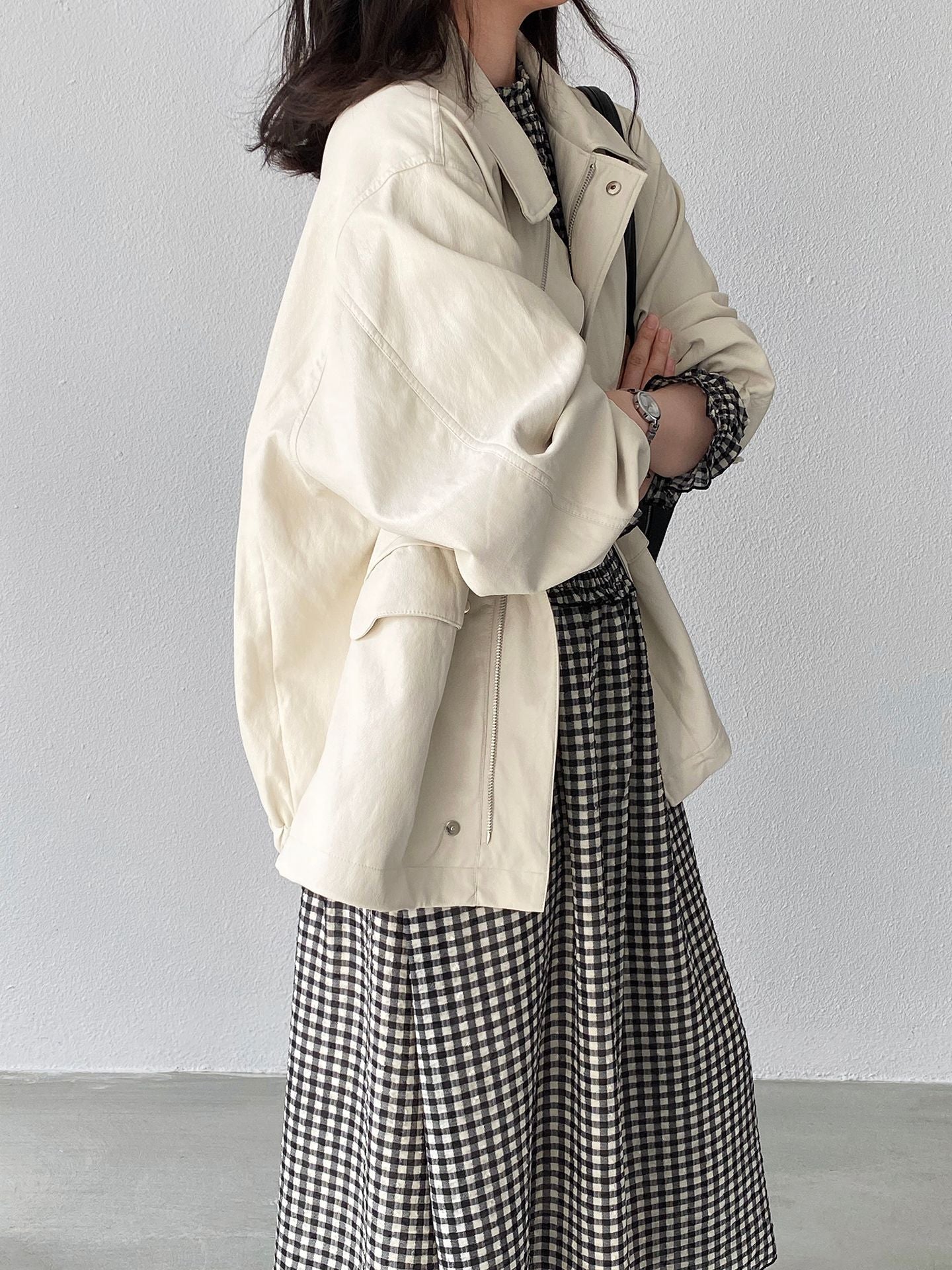 復古蛋白皮設計感短款PU皮衣夾克外套-2色