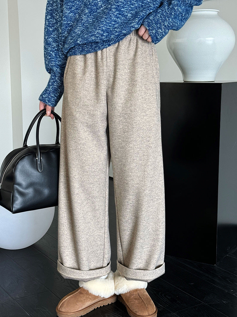 韓版寬鬆質感仿羊絨九分闊腿褲-3色
