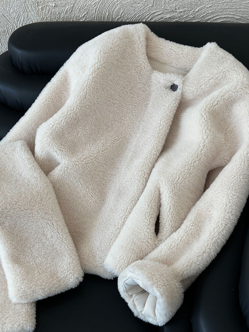 保暖毛絨皮草羊羔毛外套+圍巾-2色