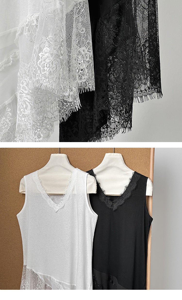 韓系優雅白月光網紗拼接透視針織打底衫-2色