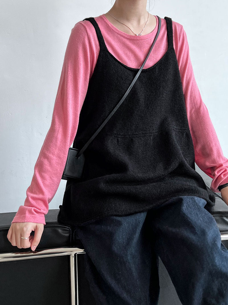 韓系慵懶風U領氣質針織吊帶背心上衣-4色