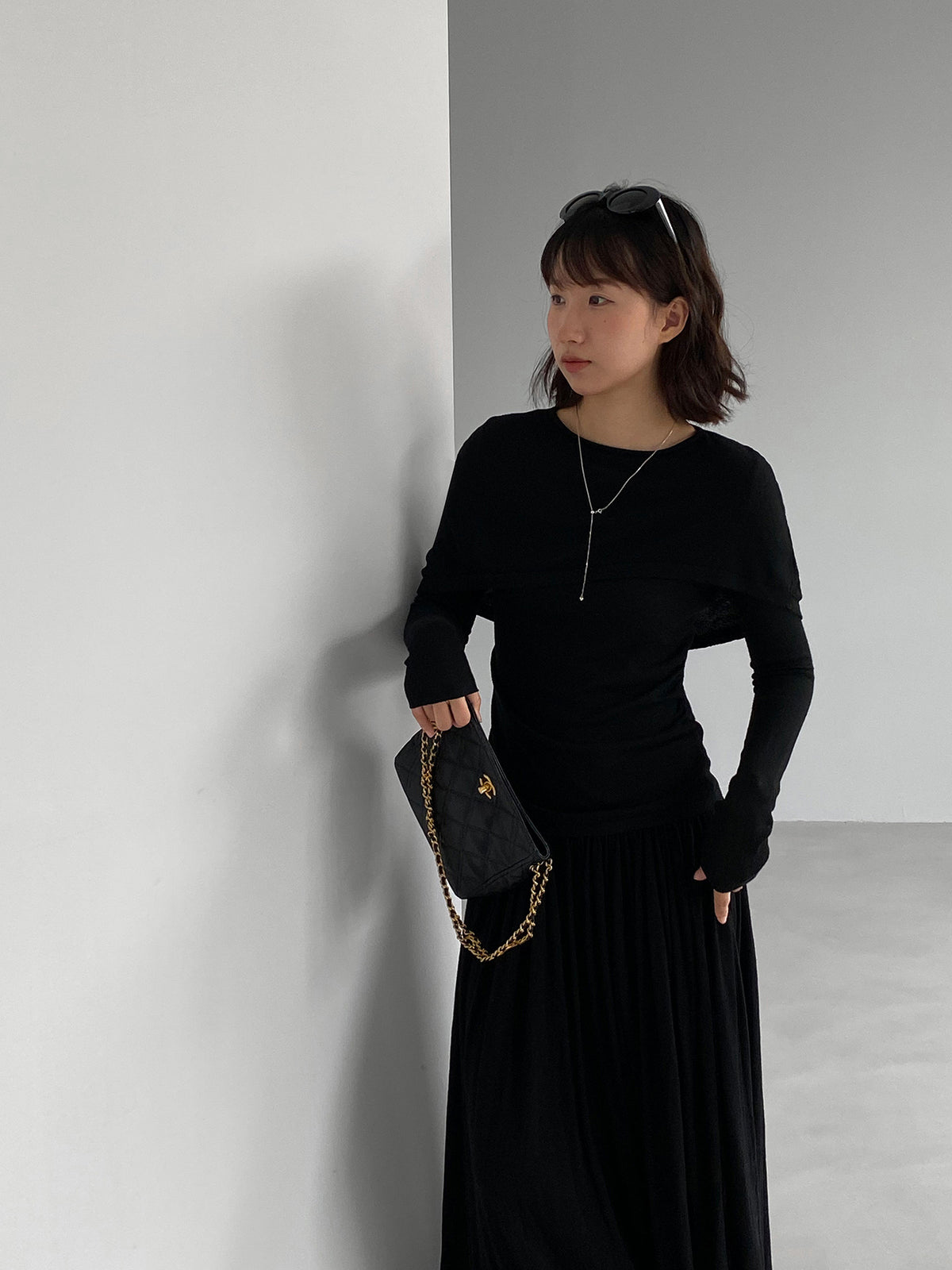 假兩件斗篷款修身長袖針織上衣-6色