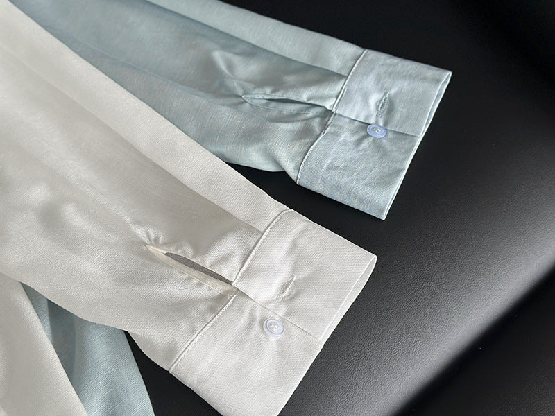 韓系天絲純欲感背後蕾絲純色襯衫外套-2色