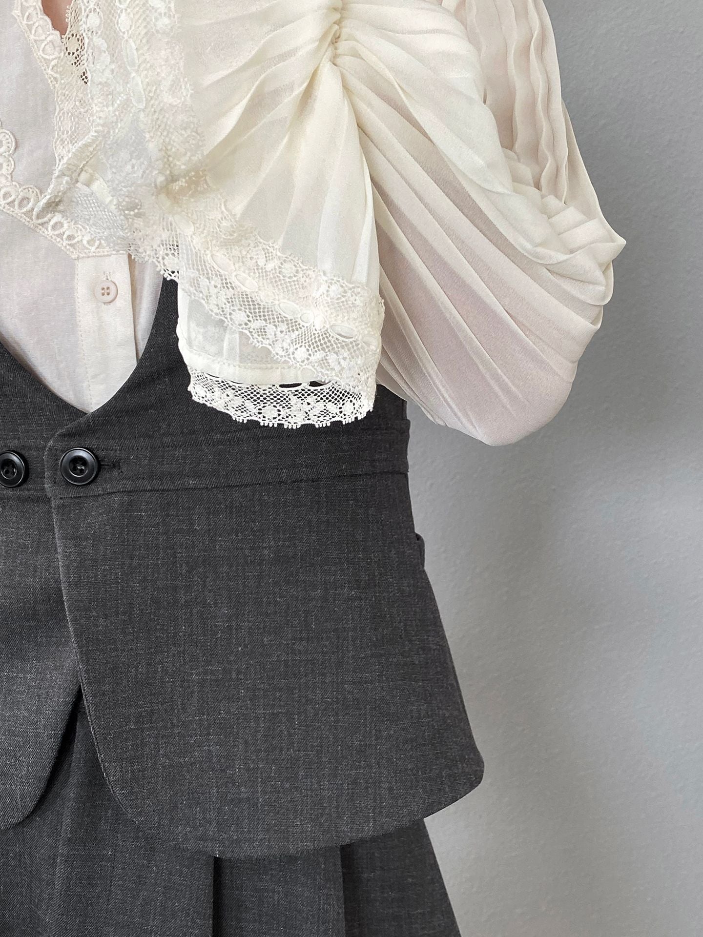 韓系通勤西裝氣質兩穿顯瘦馬甲+休閒半身裙-兩件式套裝