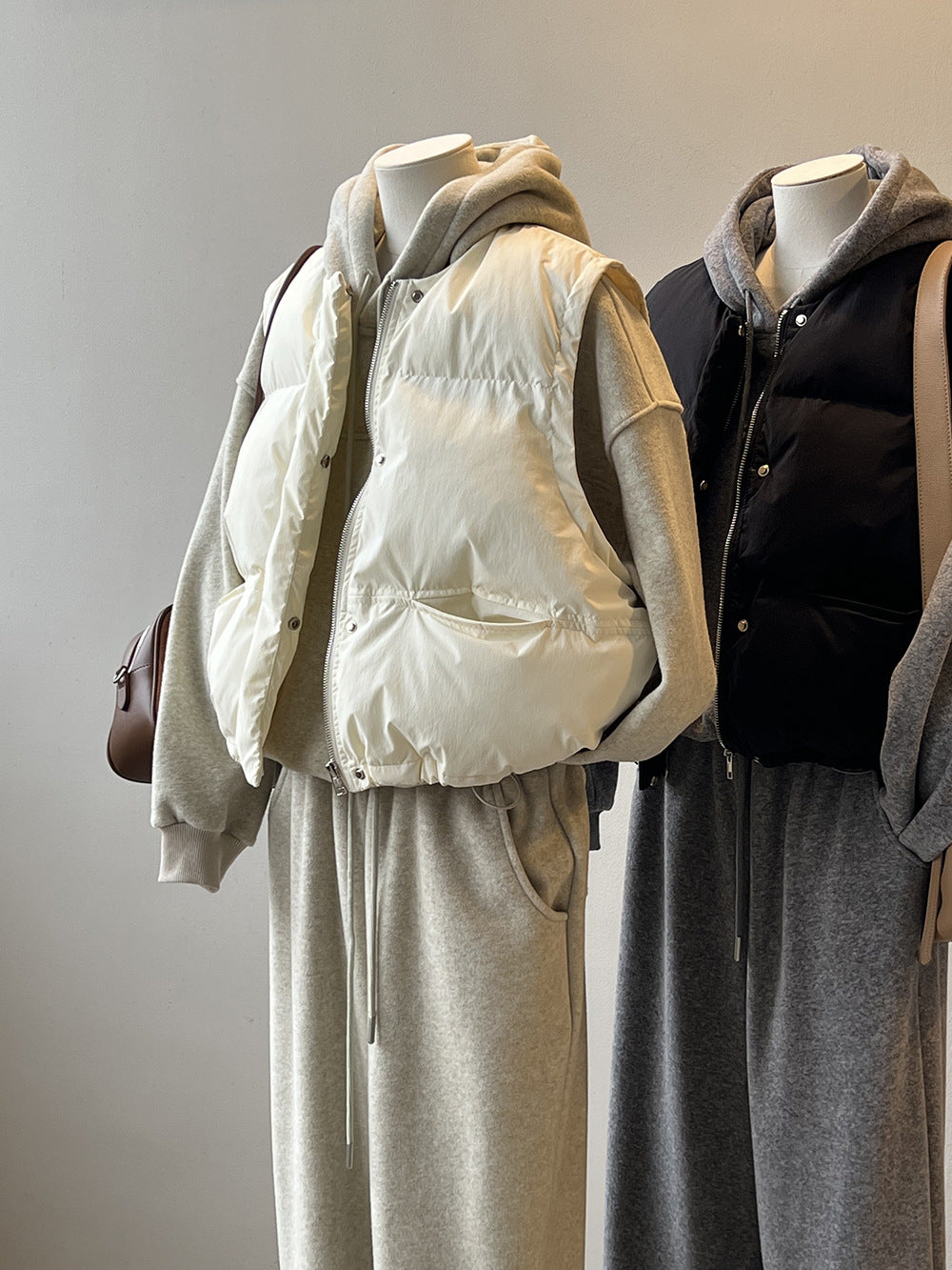 日系圓領短款寬鬆羽絨馬甲背心-2色