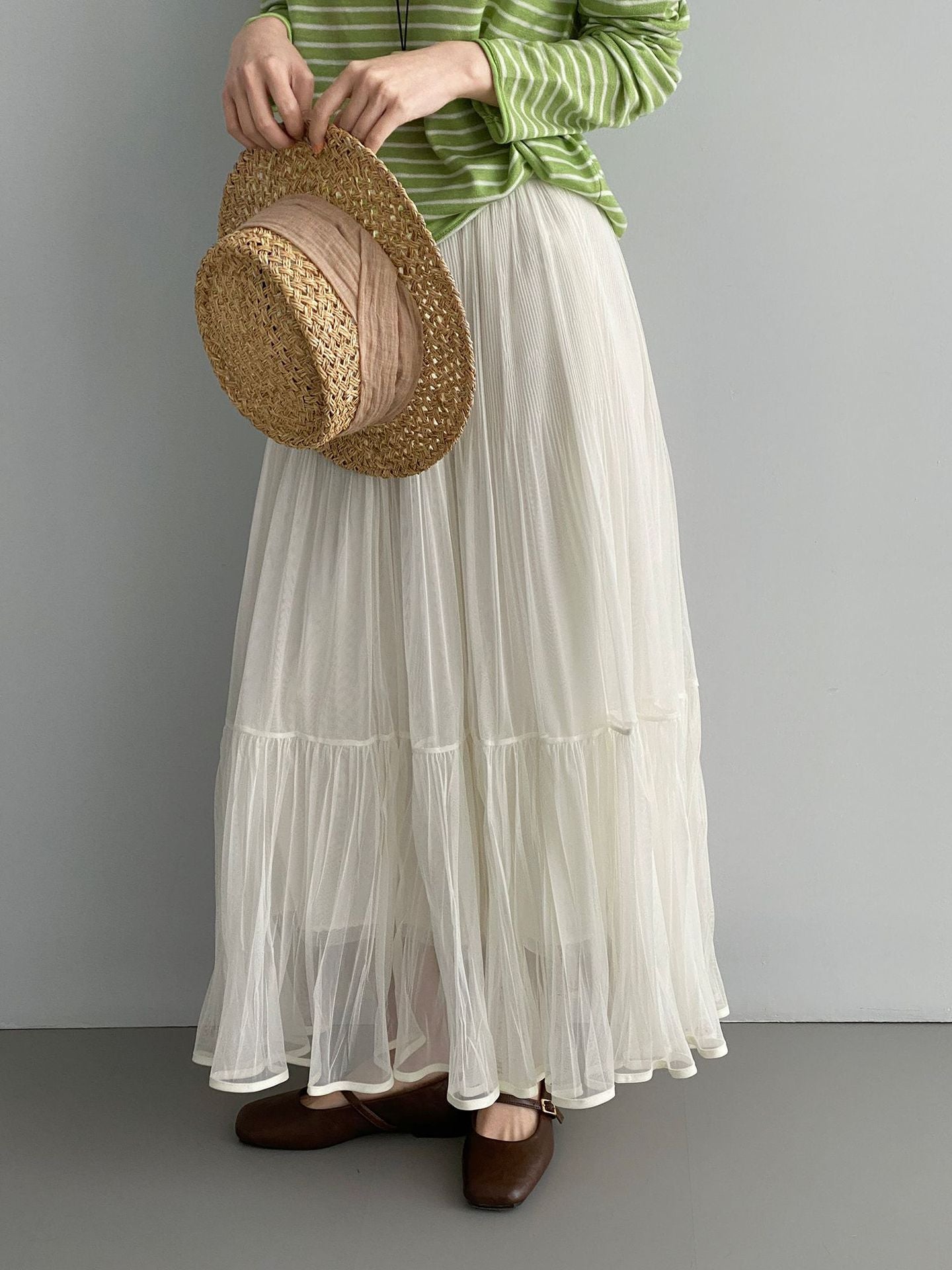 韓系溫柔飄逸網紗拼接百搭浪漫半身裙-3色