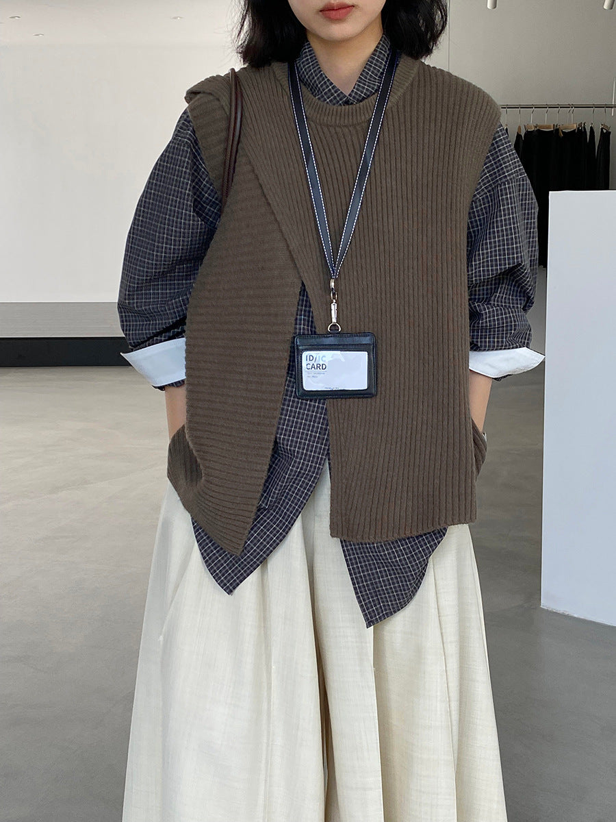 韓版不規則疊穿百搭款針織馬甲上衣-3色