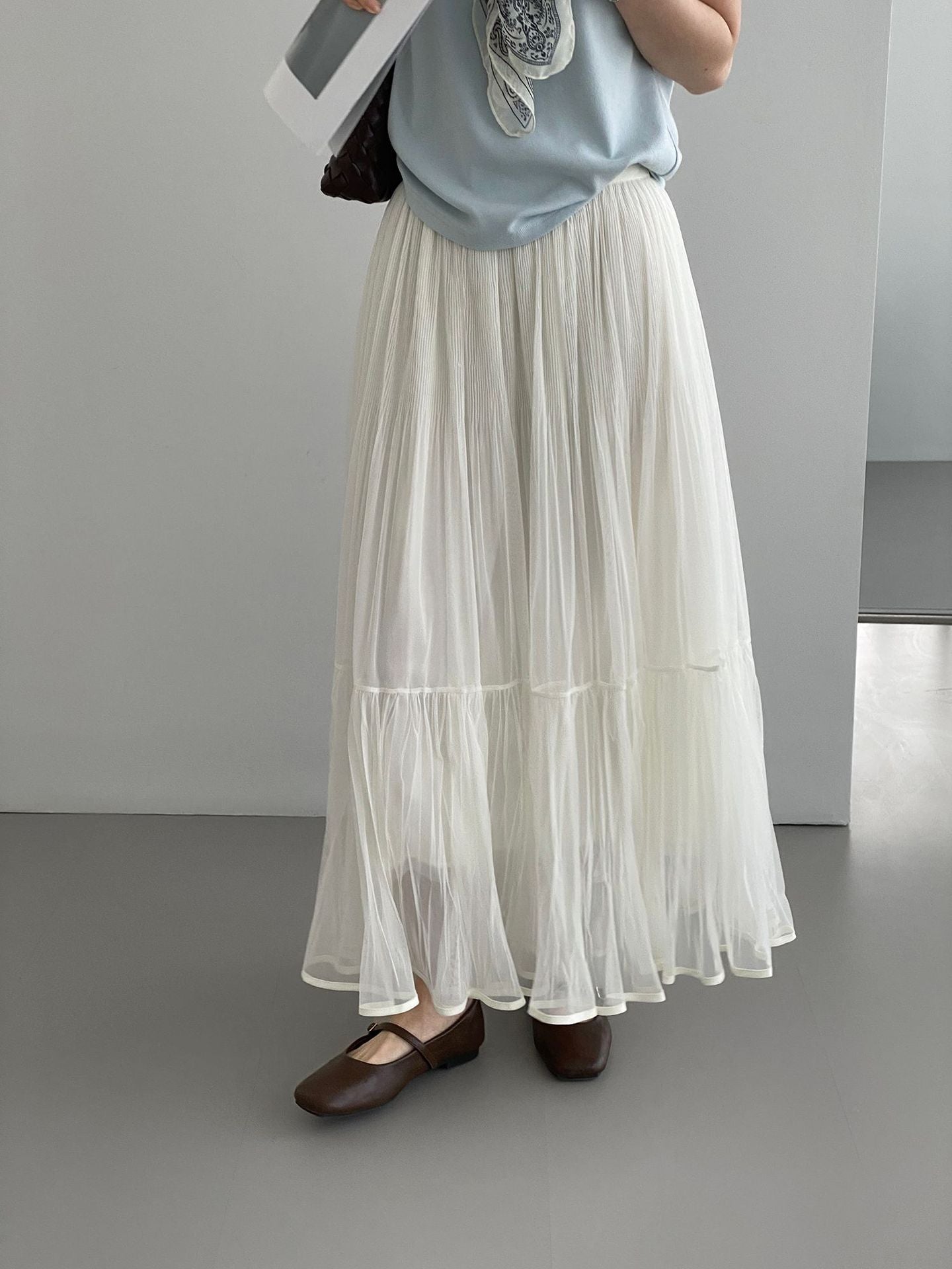 韓系溫柔飄逸網紗拼接百搭浪漫半身裙-3色