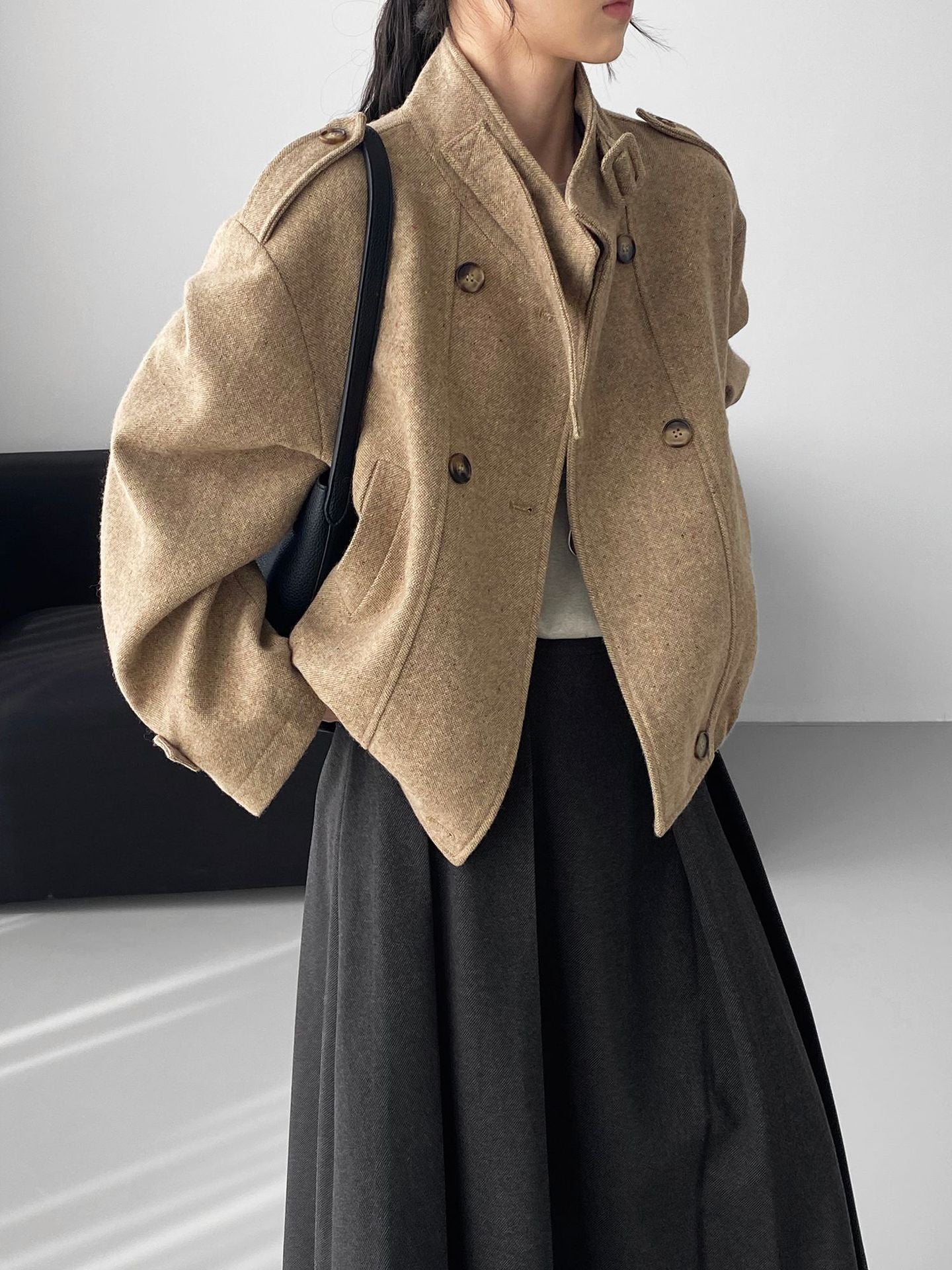 韓系復古高級感雜色百搭立領毛呢夾克外套-2色