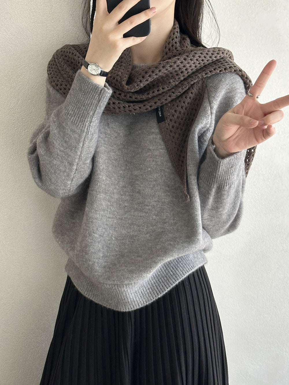 圓領軟糯寬鬆慵懶風套頭針織毛衣-5色