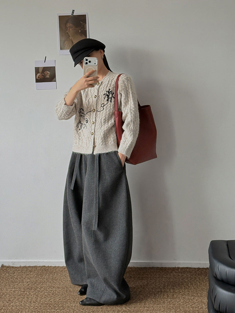 小眾刺繡軟糯長袖針織開衫-3色