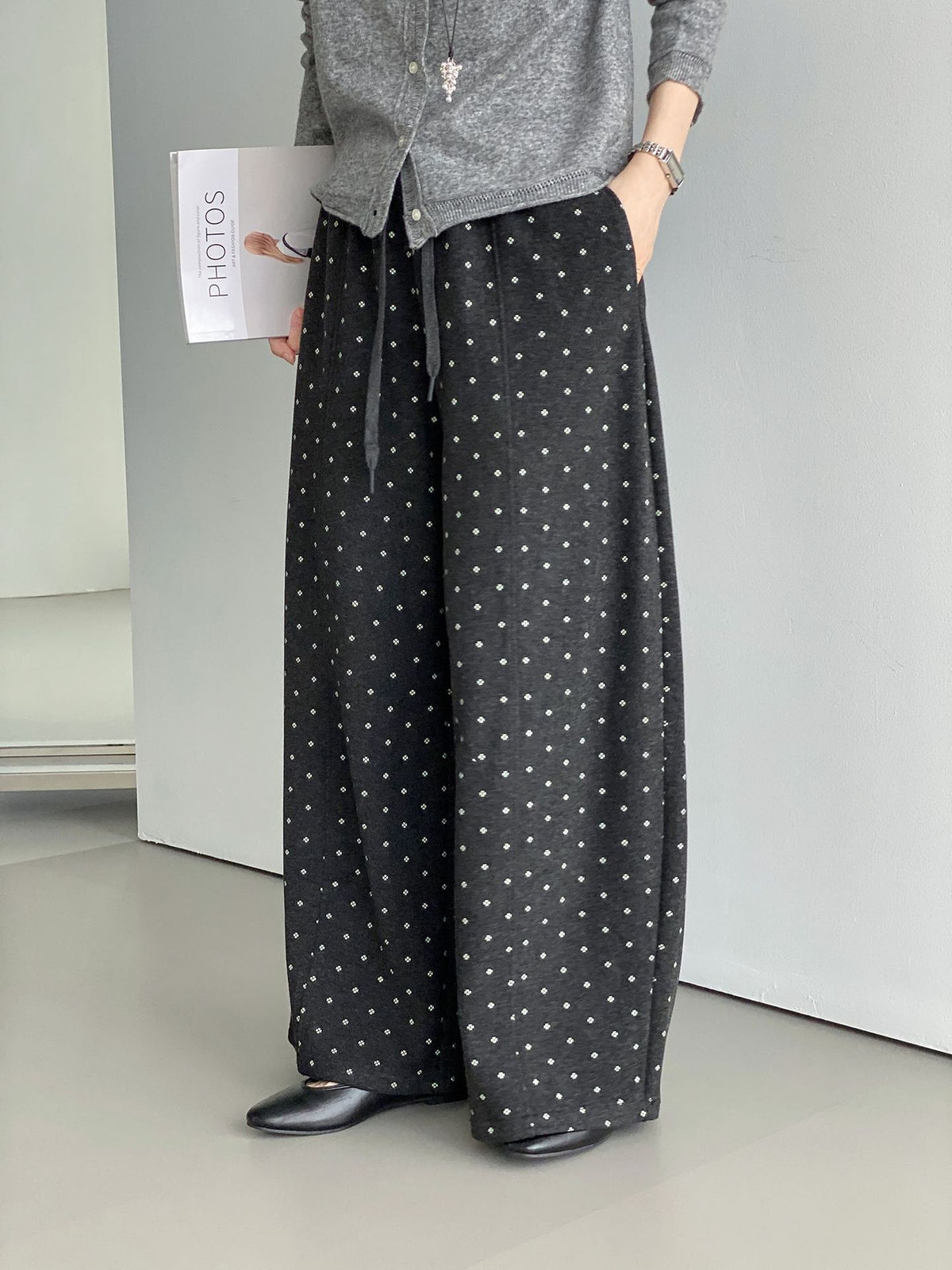 四葉草高腰慵懶闊腿休閒長褲