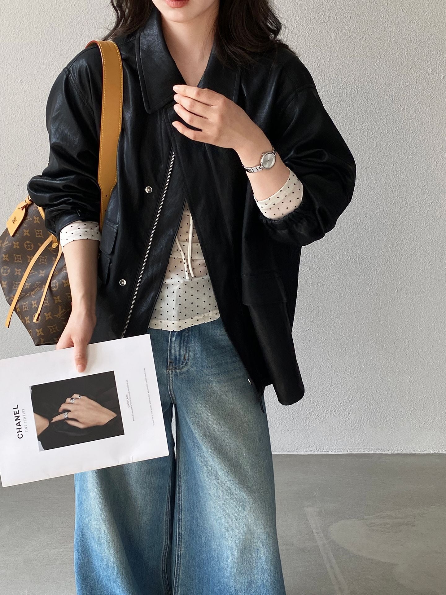 復古蛋白皮設計感短款PU皮衣夾克外套-2色