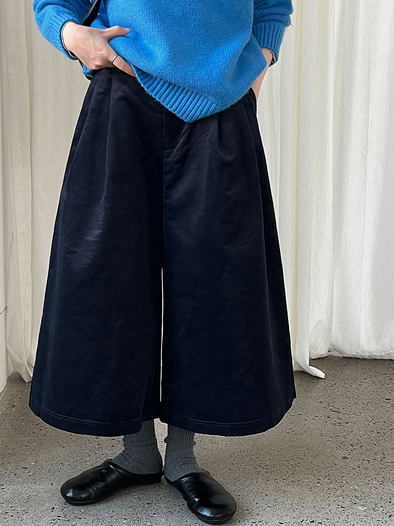 簡約慵懶燈芯絨高腰復古闊腿褲-2色