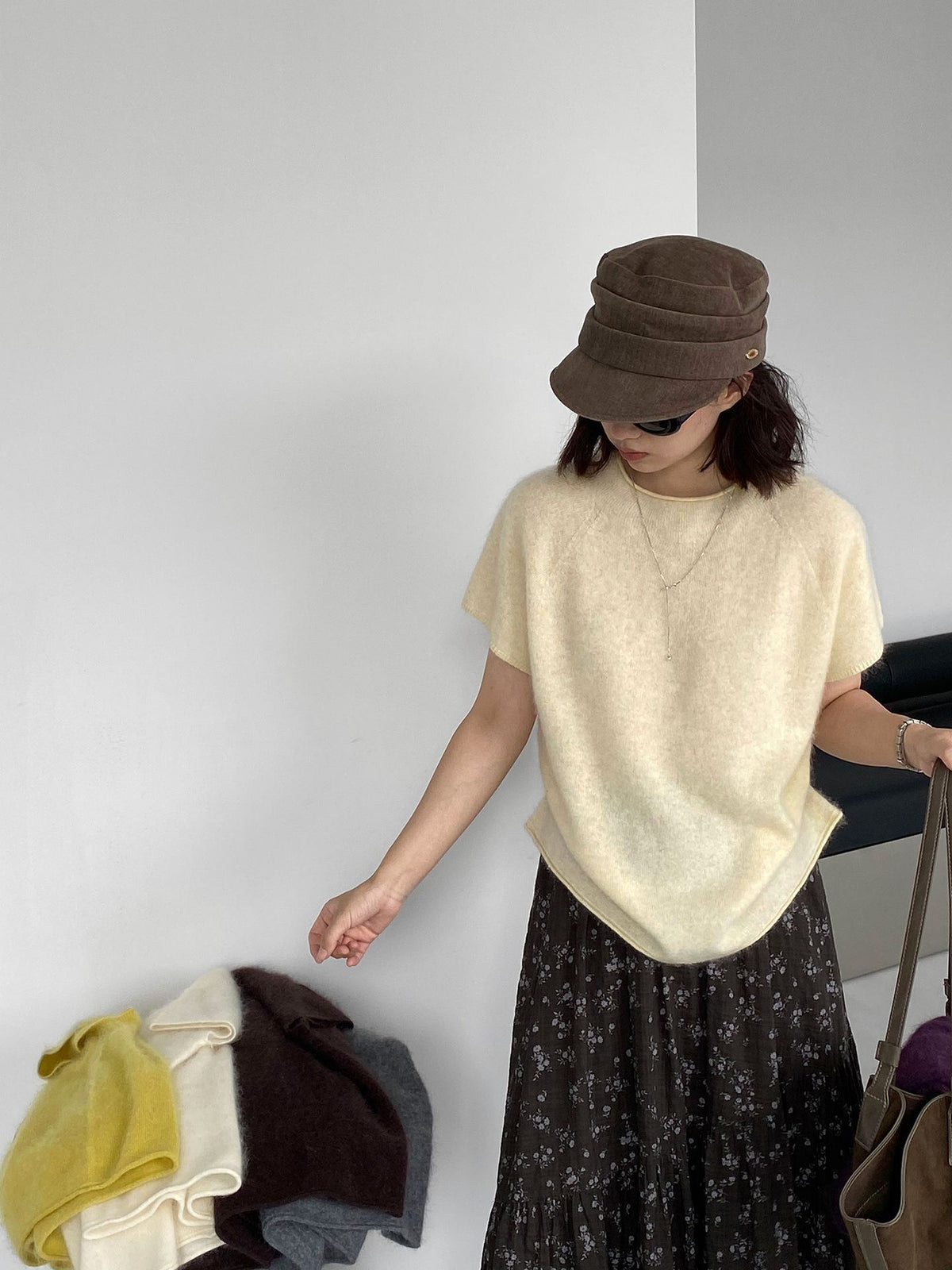 羊絨軟糯寬鬆圓領短袖針織上衣-6色