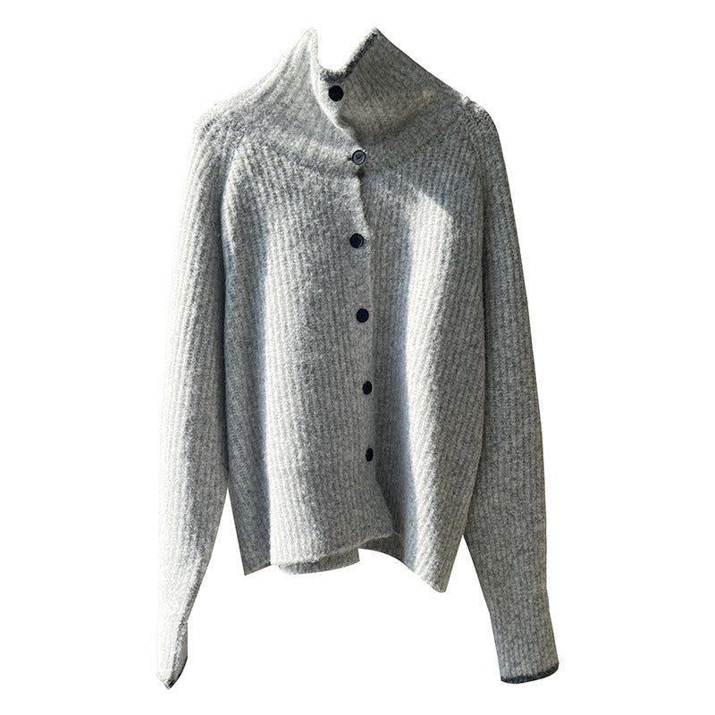 (48H出貨)韓系慵懶撞色翻領單排扣毛衣開衫外套-4色