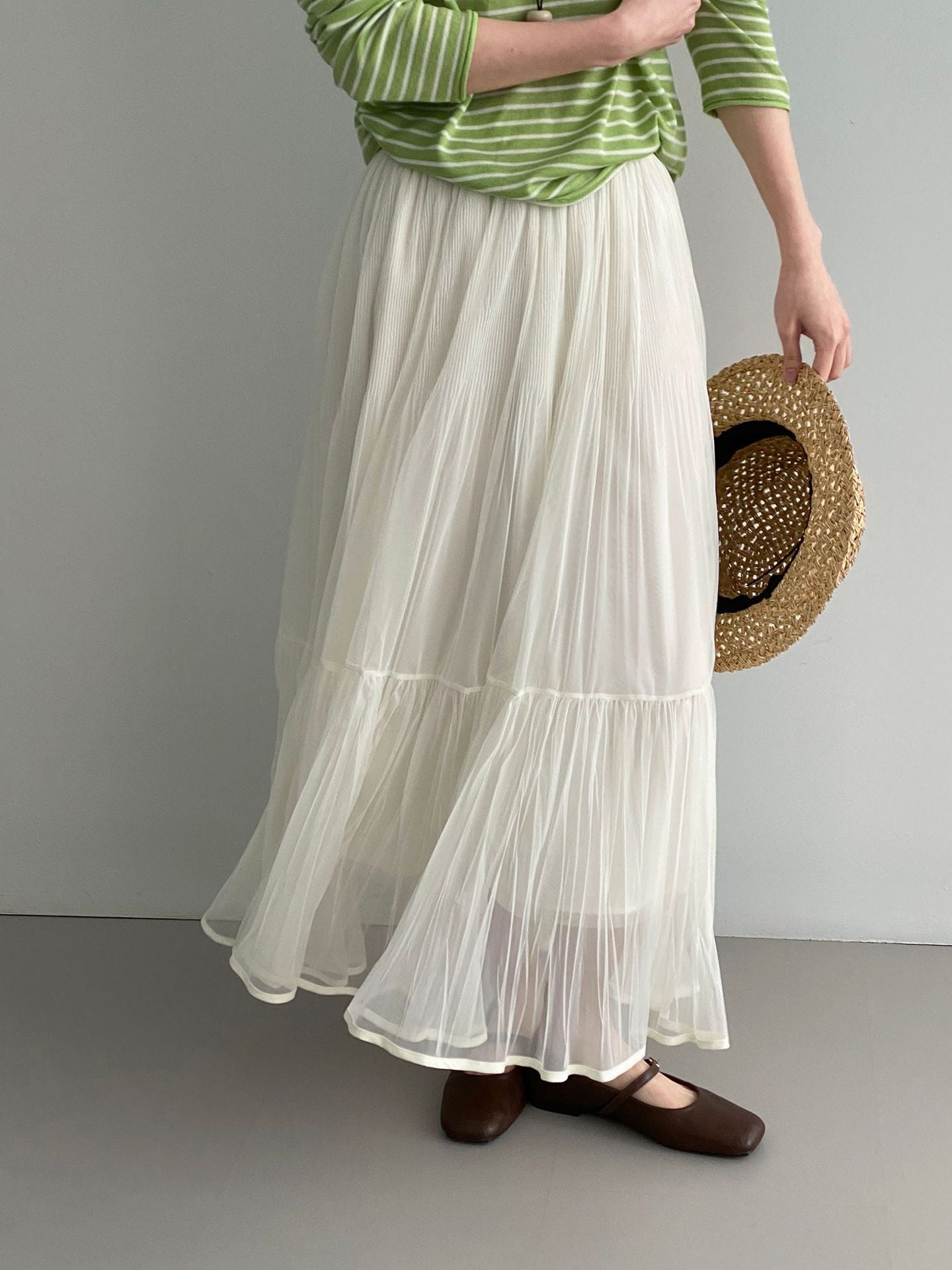 韓系溫柔飄逸網紗拼接百搭浪漫半身裙-3色