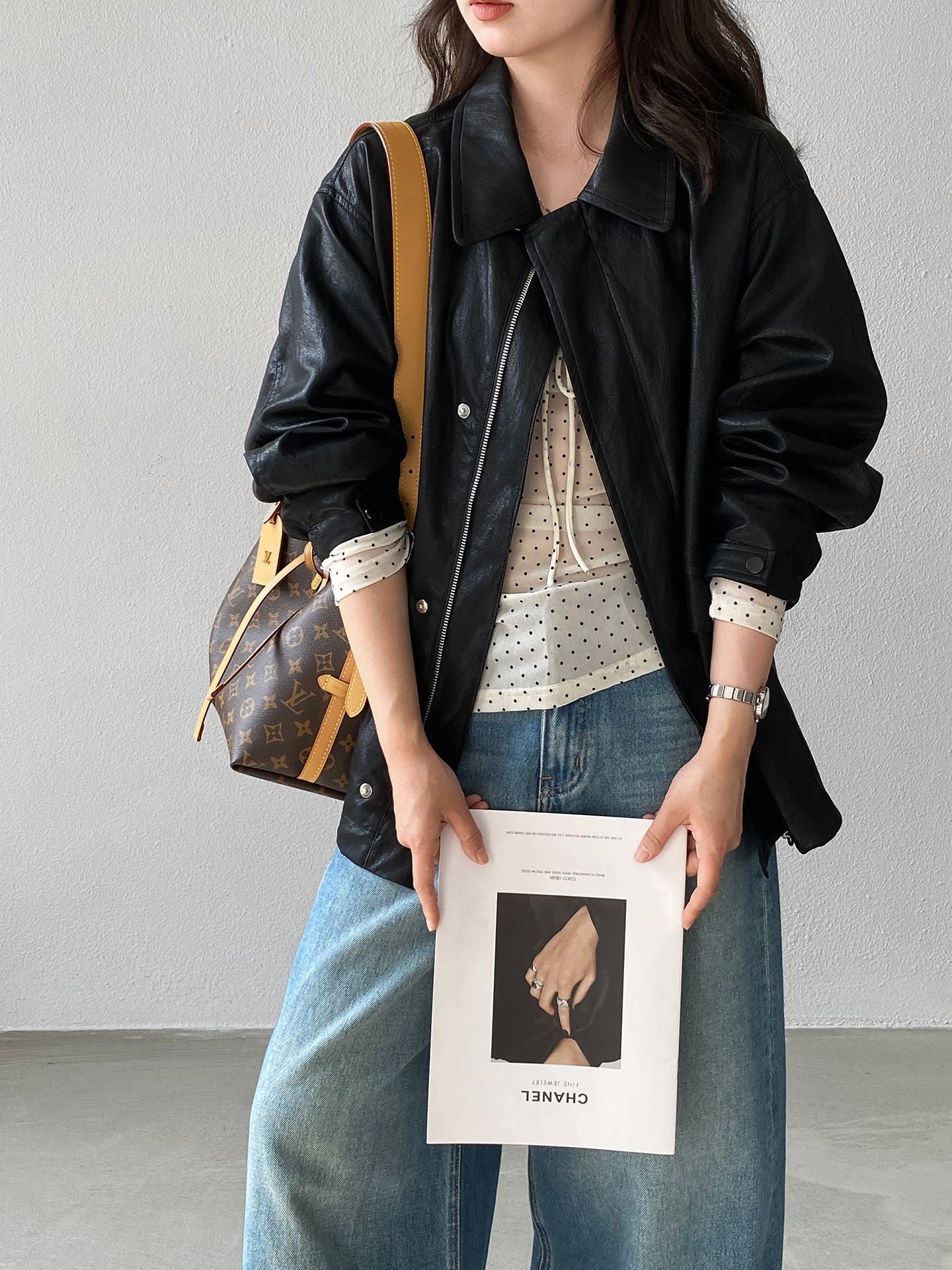 復古蛋白皮設計感短款PU皮衣夾克外套-2色