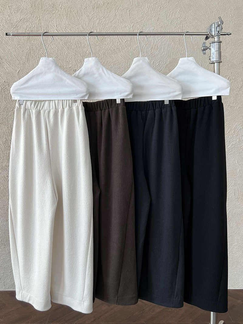 韓系隨性肌理感高腰鬆緊休閒長褲-4色
