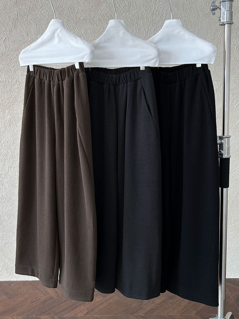 韓系隨性肌理感高腰鬆緊休閒長褲-4色