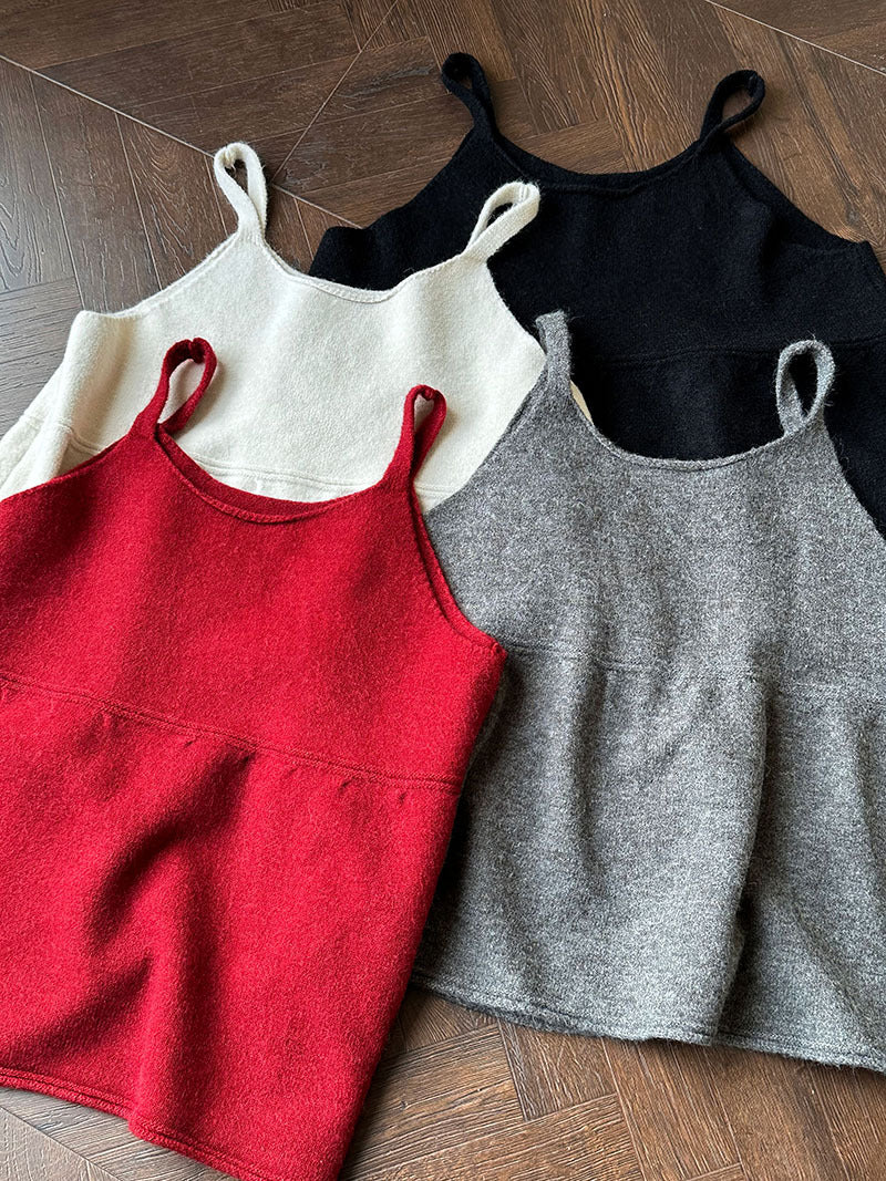 韓系慵懶風U領氣質針織吊帶背心上衣-4色