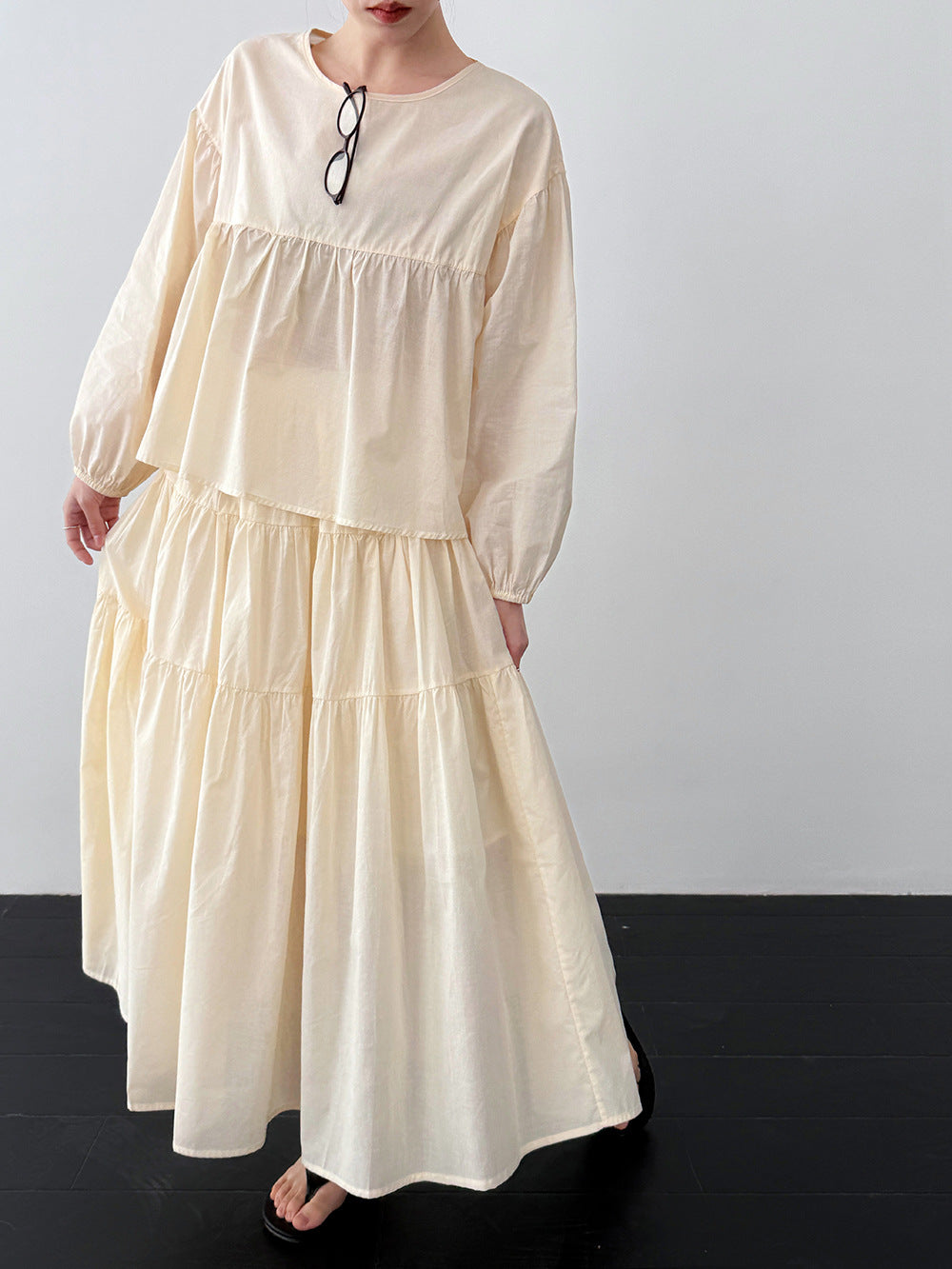 春感甜美娃娃衫+褶皺大擺半身裙-兩件式套裝-2色