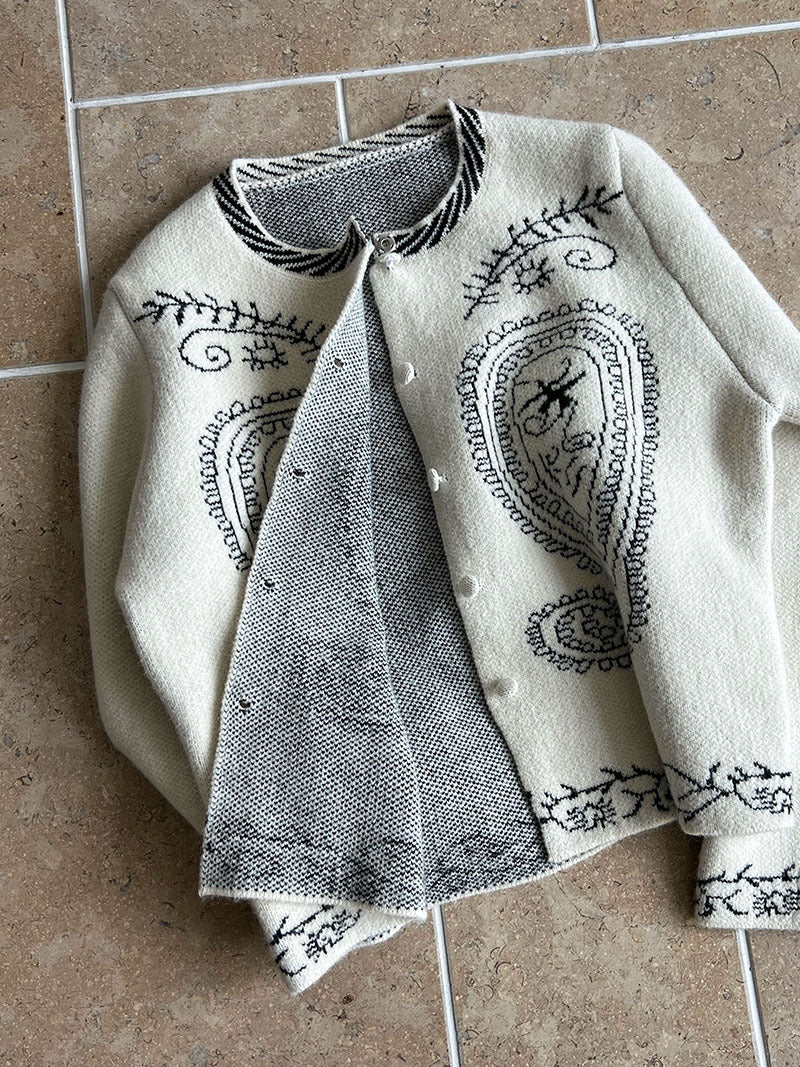 (48H出貨)簡約復古刺繡單排扣針織毛衣開衫