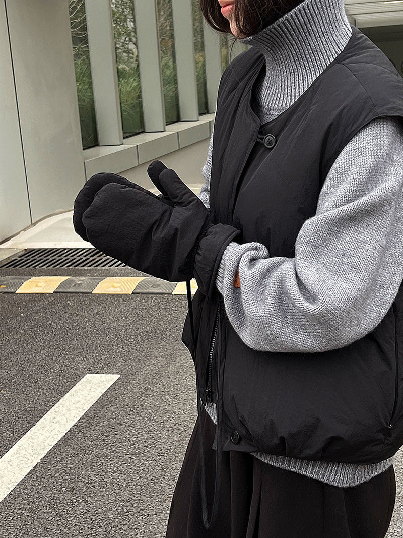 日系90%白鴨絨羽絨保暖加厚背心馬甲外套+配手套-3色