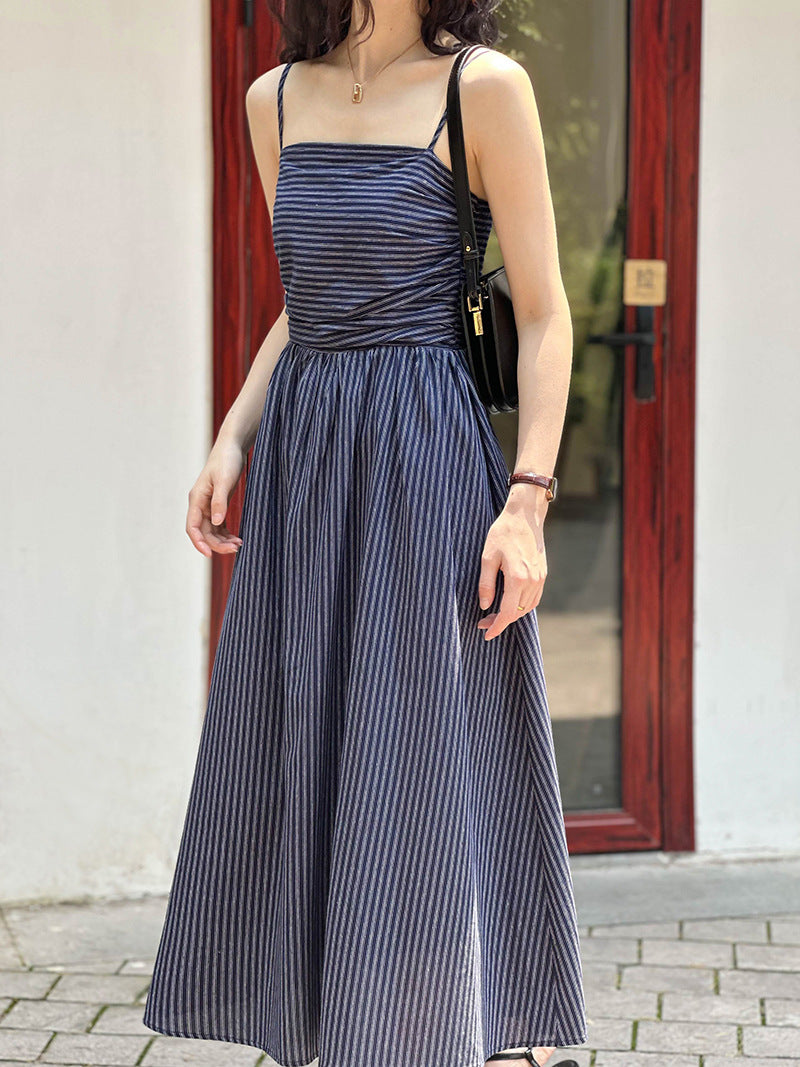 (48H出貨)法式氣質條紋吊帶抹胸連衣裙-2色
