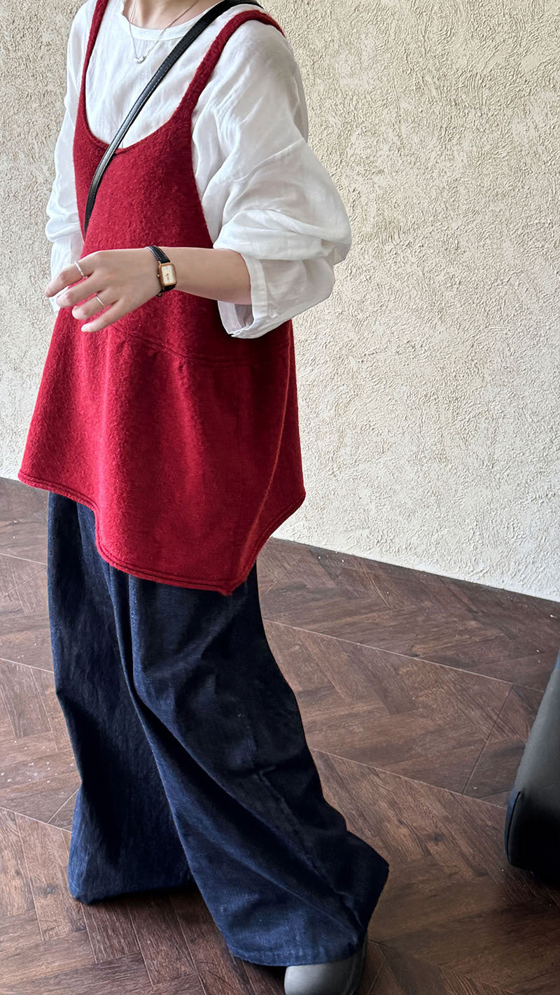 韓系慵懶風U領氣質針織吊帶背心上衣-4色