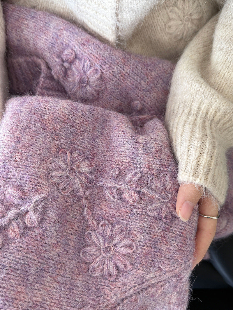 韓系立體手工花朵刺繡針織開衫外套-3色