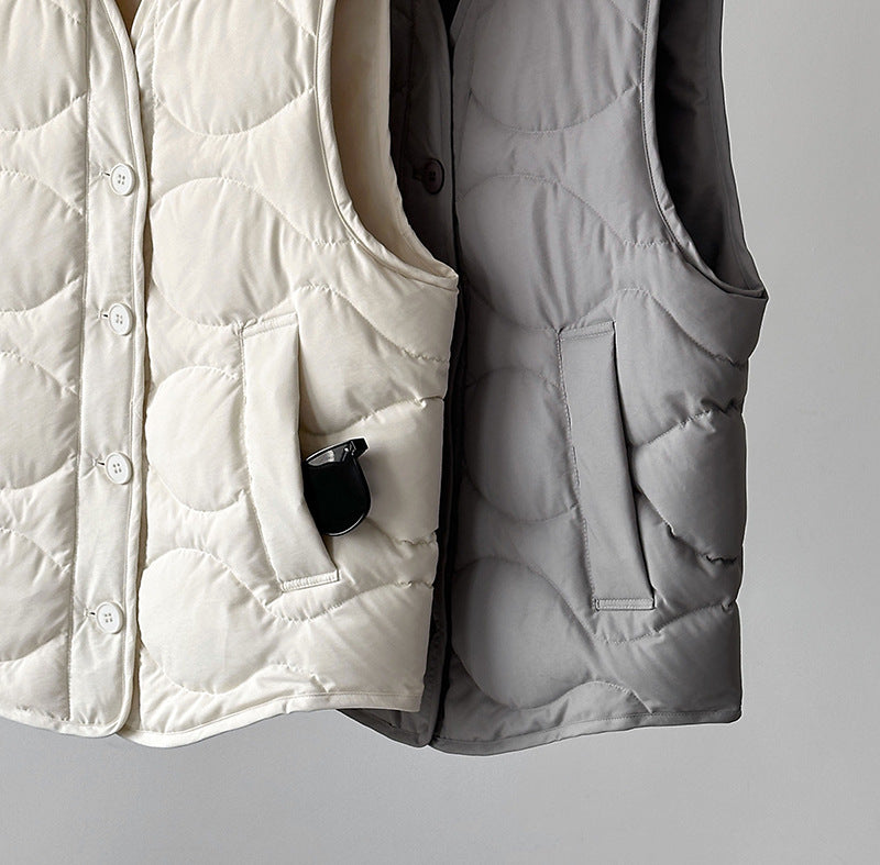 韓系90%白鴨絨菱格馬甲外套-2色
