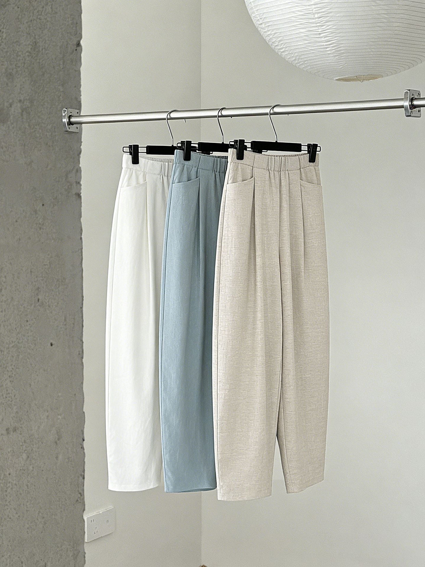 韓系亞麻垂墜感鬆緊腰闊腿褲-3色