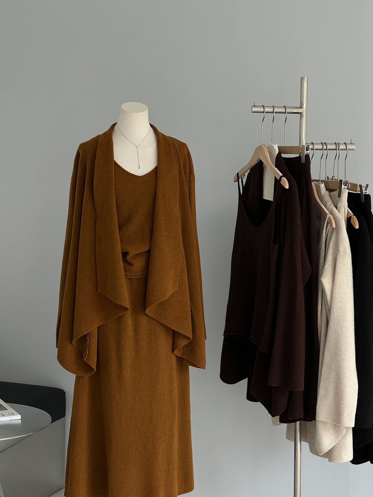 韓系通勤氣質慵懶風針織套裝-三件式套裝-4色