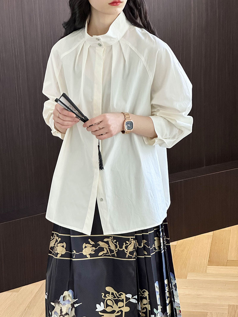 (48H出貨)韓系簡約小立領寬鬆襯衫-2色