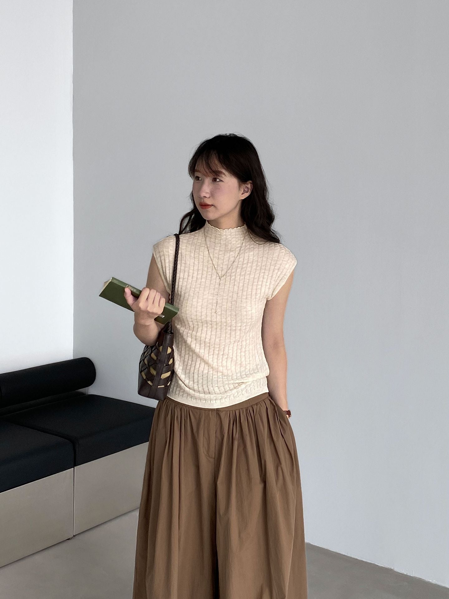 韓系簡約半高領肌理感顯瘦針織上衣-7色