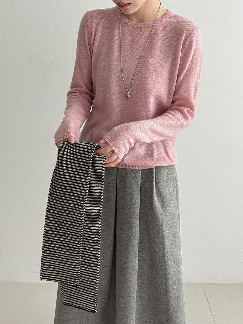 (48H出貨)韓系高級感百搭修身顯瘦羊毛針織打底衫-3色