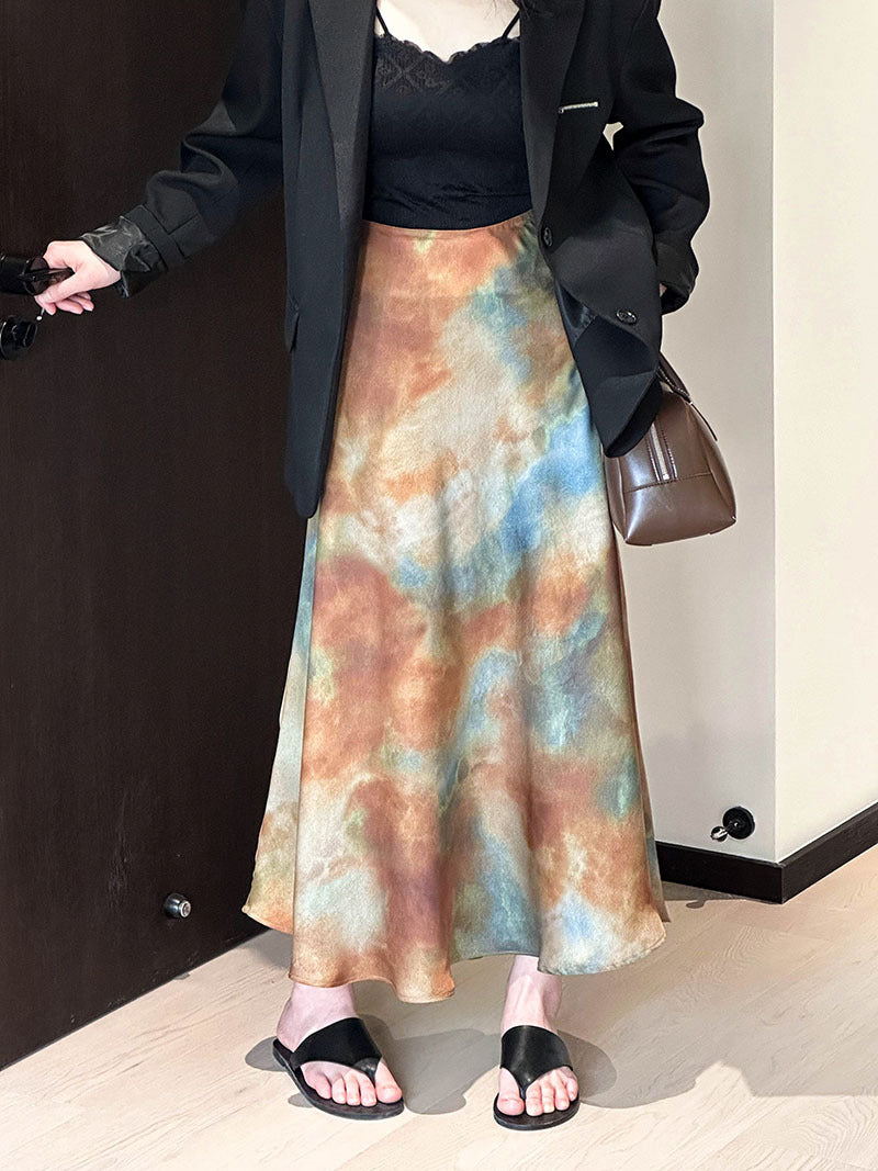 (48H出貨)文藝質感暈染漸變半身裙