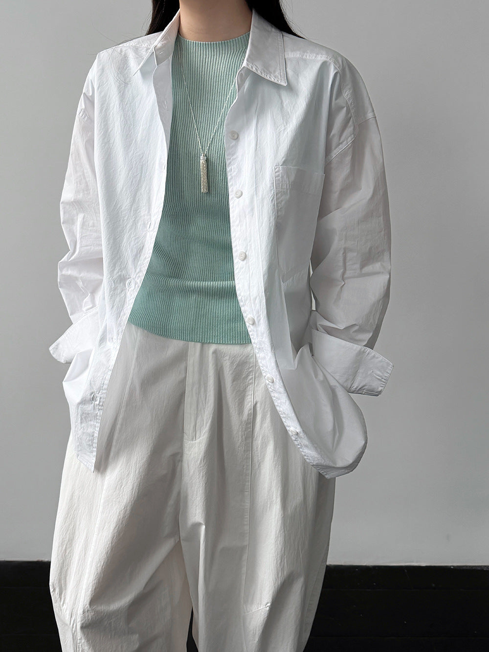 韓系慵懶風落肩疊穿百搭通勤防曬襯衫-2色