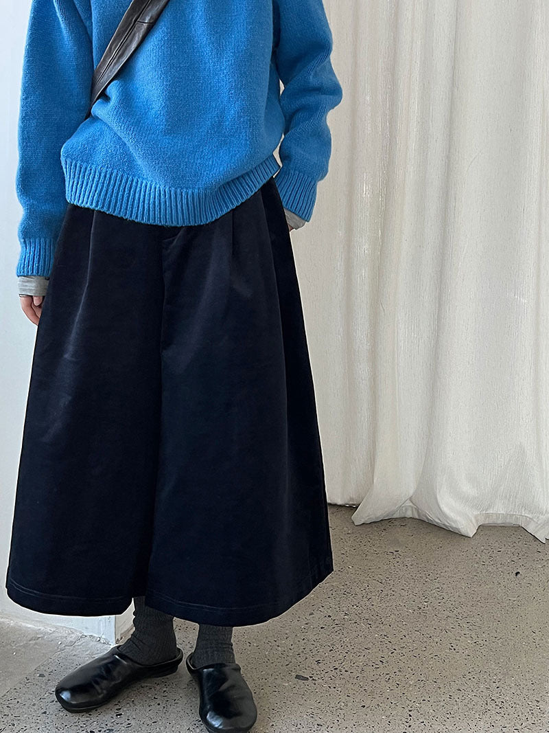 簡約慵懶燈芯絨高腰復古闊腿褲-2色
