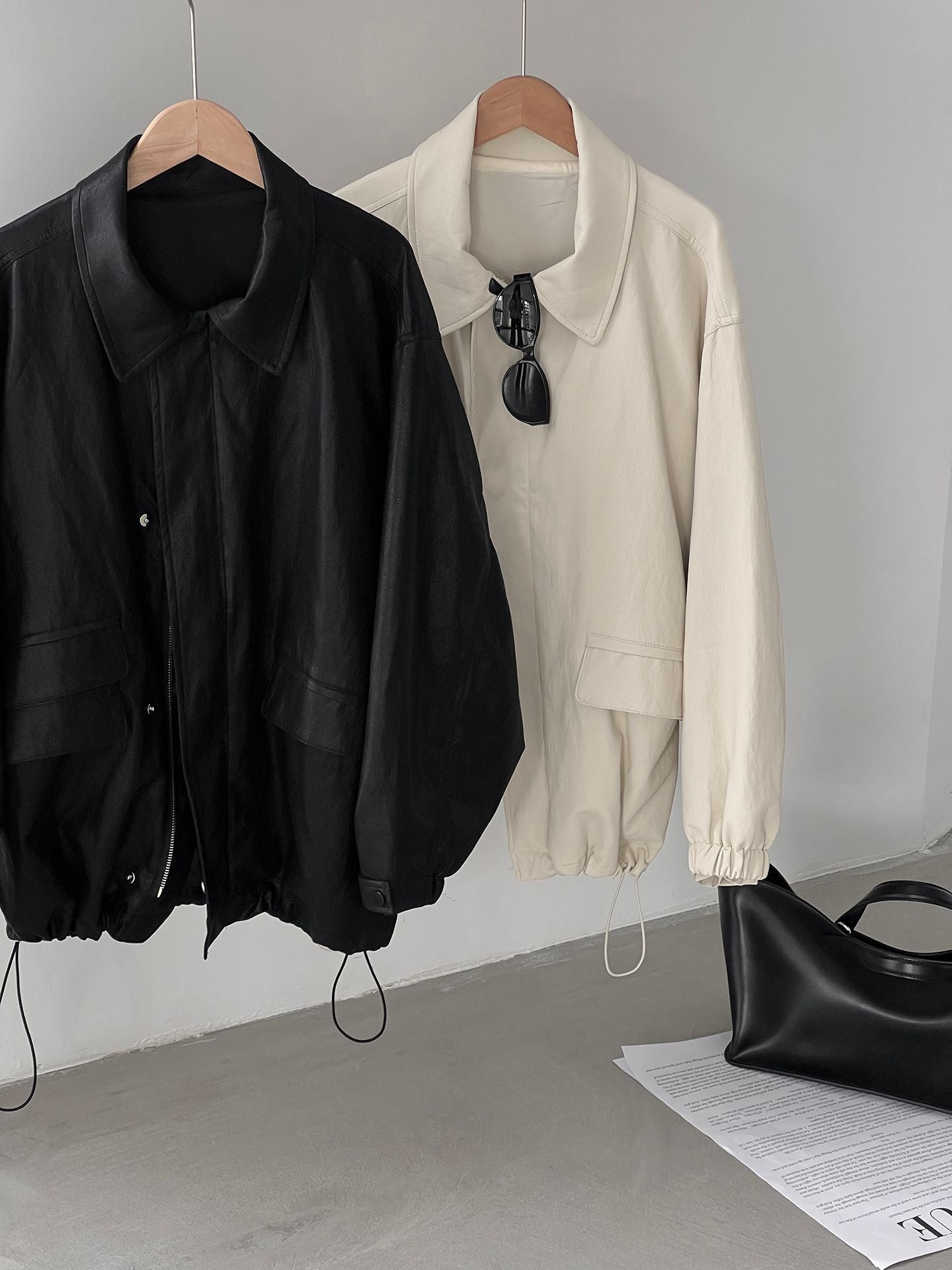 復古蛋白皮設計感短款PU皮衣夾克外套-2色