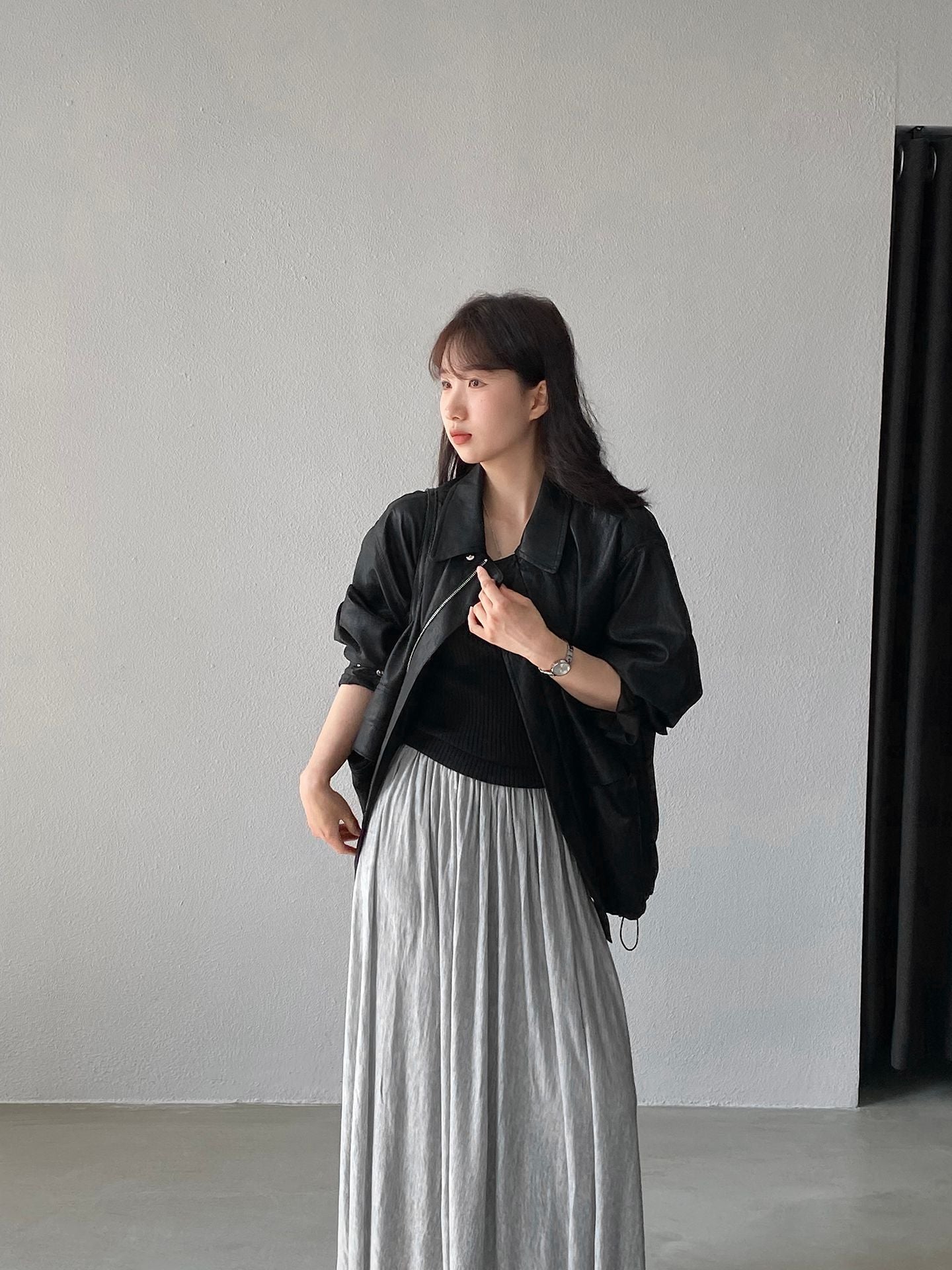 天絲垂墜感氣質優雅百褶半身裙-4色