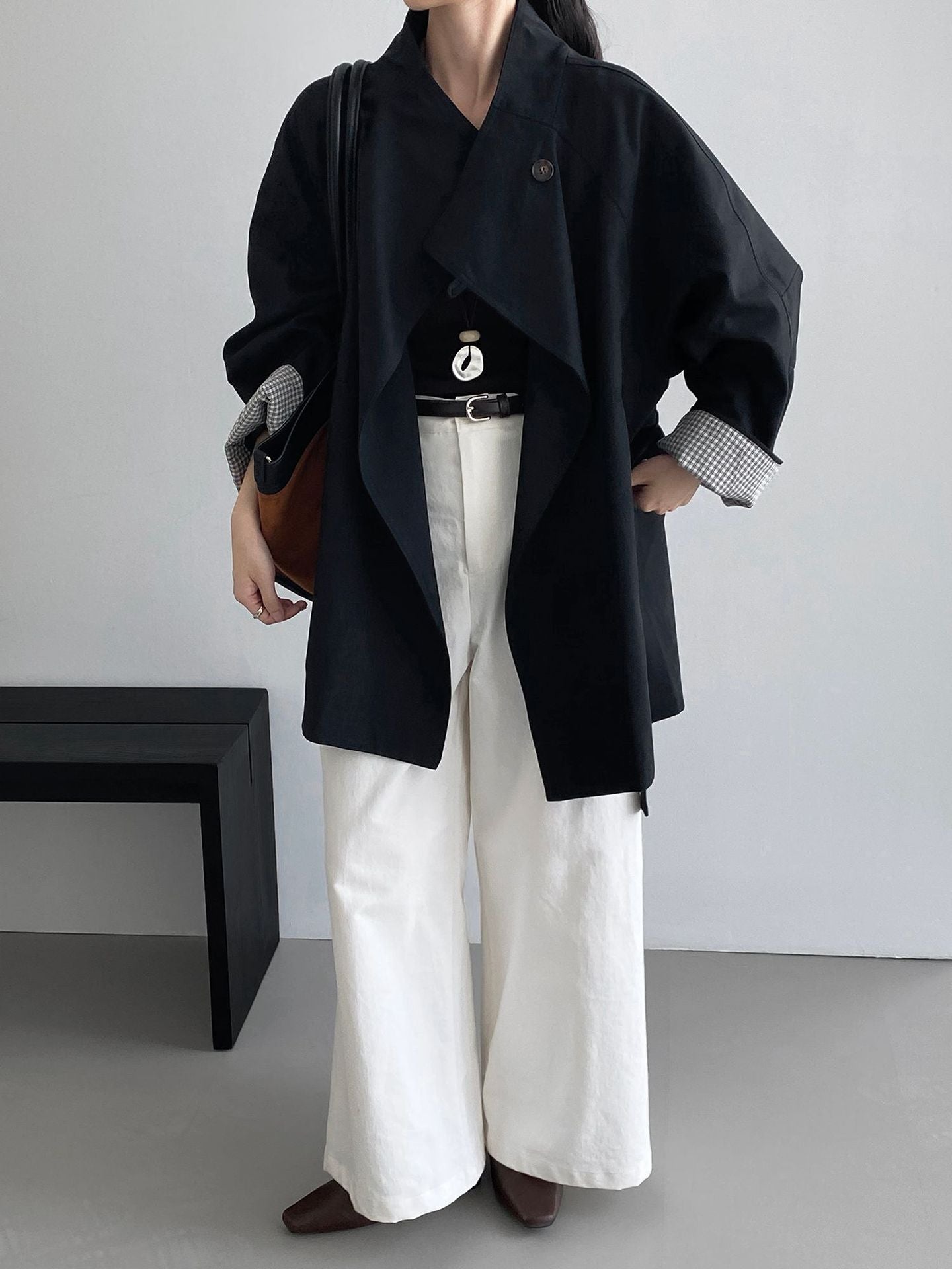 韓系復古英倫風立領寬鬆顯瘦收腰風衣外套-3色