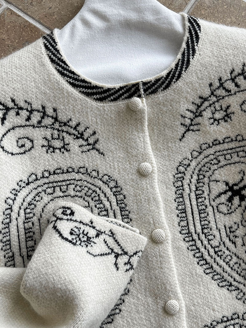 (48H出貨)簡約復古刺繡單排扣針織毛衣開衫