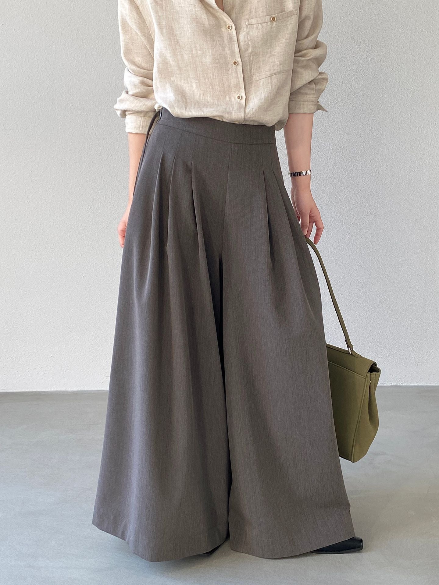 韓系氣質垂感顯瘦高腰西裝闊腿褲-2色