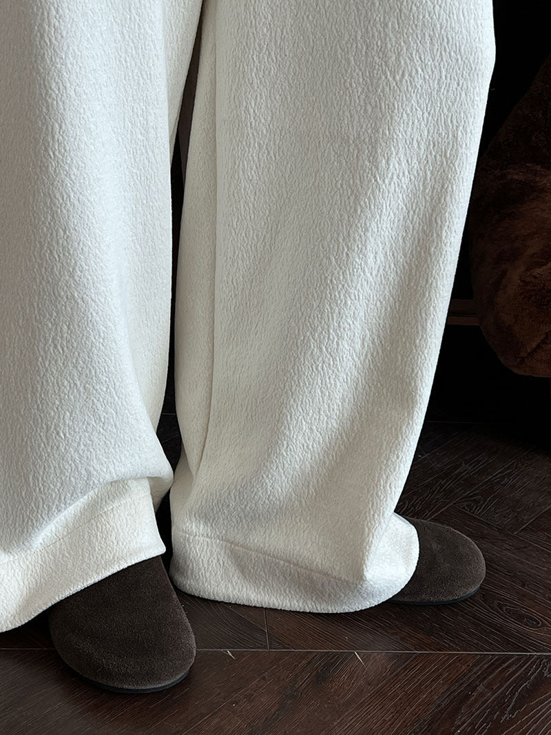 韓系隨性肌理感高腰鬆緊休閒長褲-4色