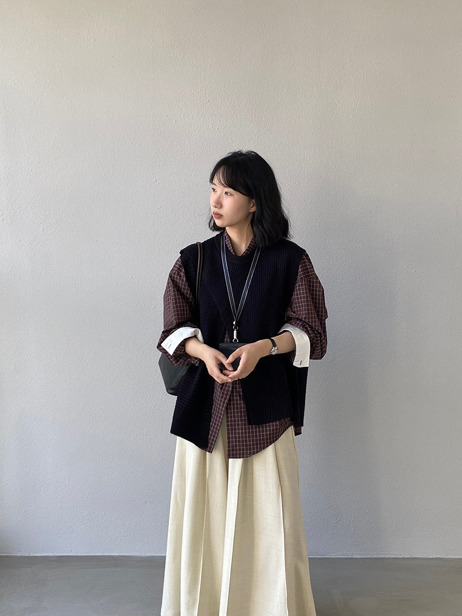 韓版不規則疊穿百搭款針織馬甲上衣-3色