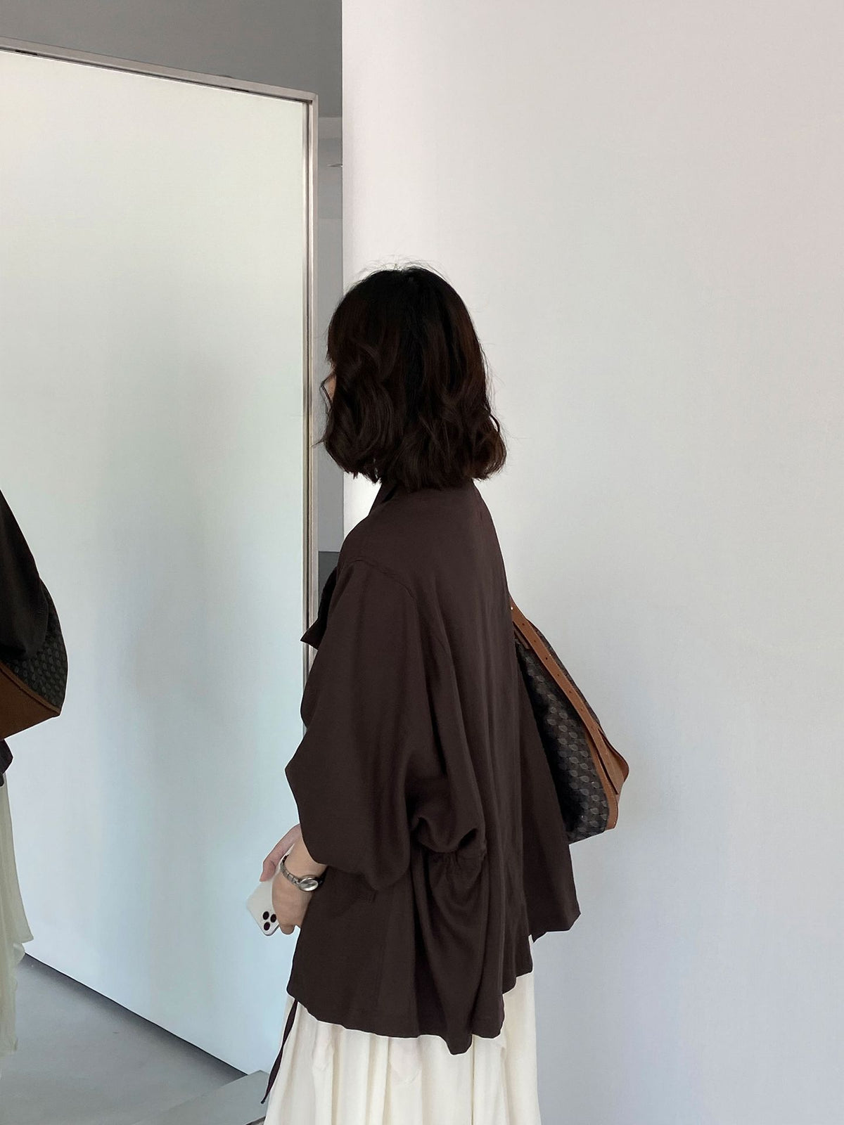 松系美學老錢風廓形蝙蝠袖亞麻風衣